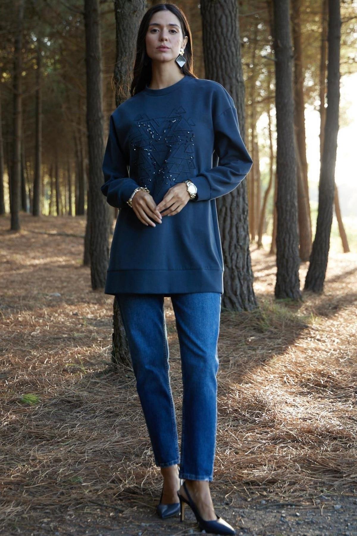 NAKIŞLI TAŞLANMIŞ TENCEL ÖRME TUNİK