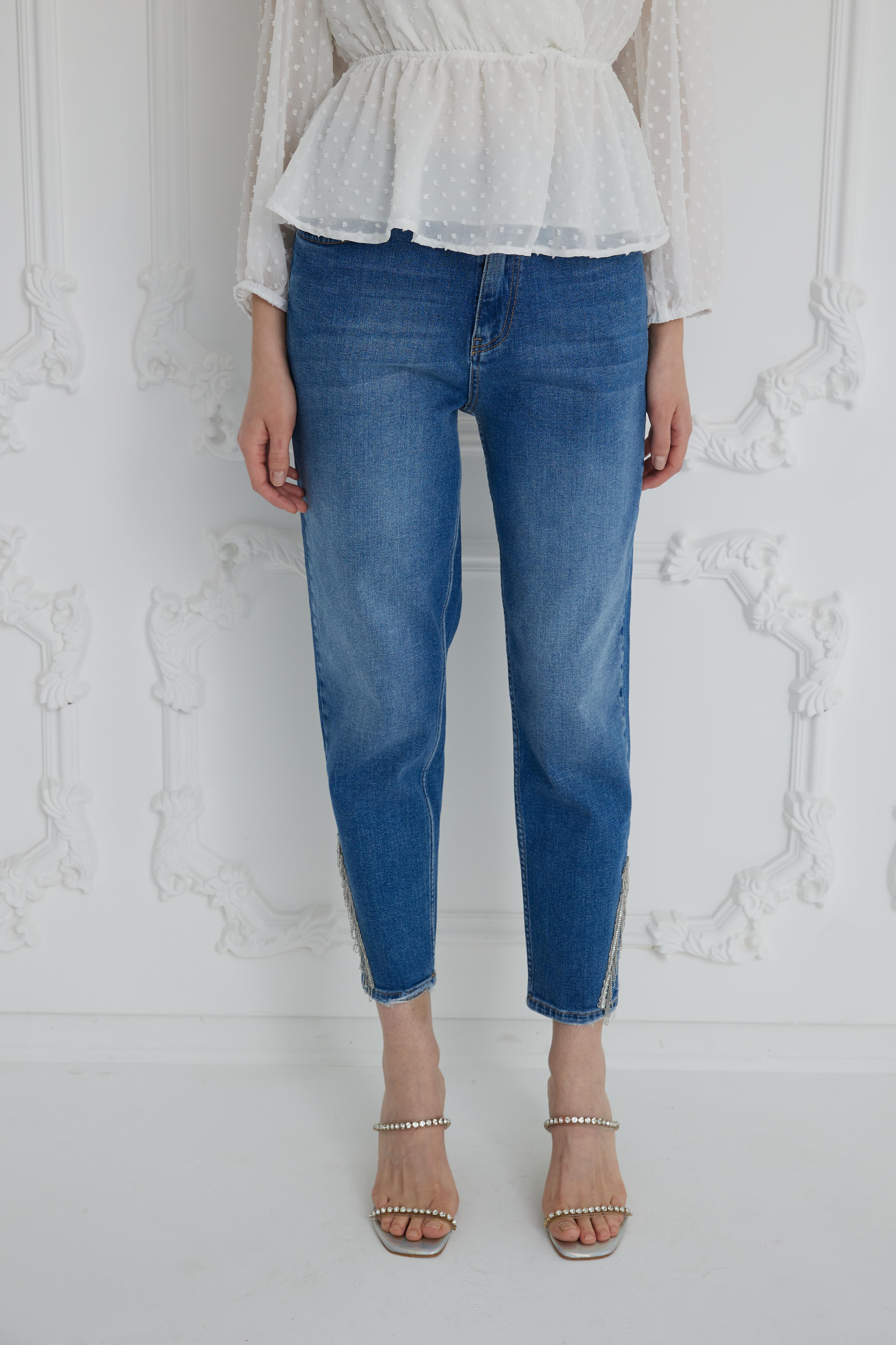 PÜSKÜLLÜ TAŞLI KOT PANTOLON