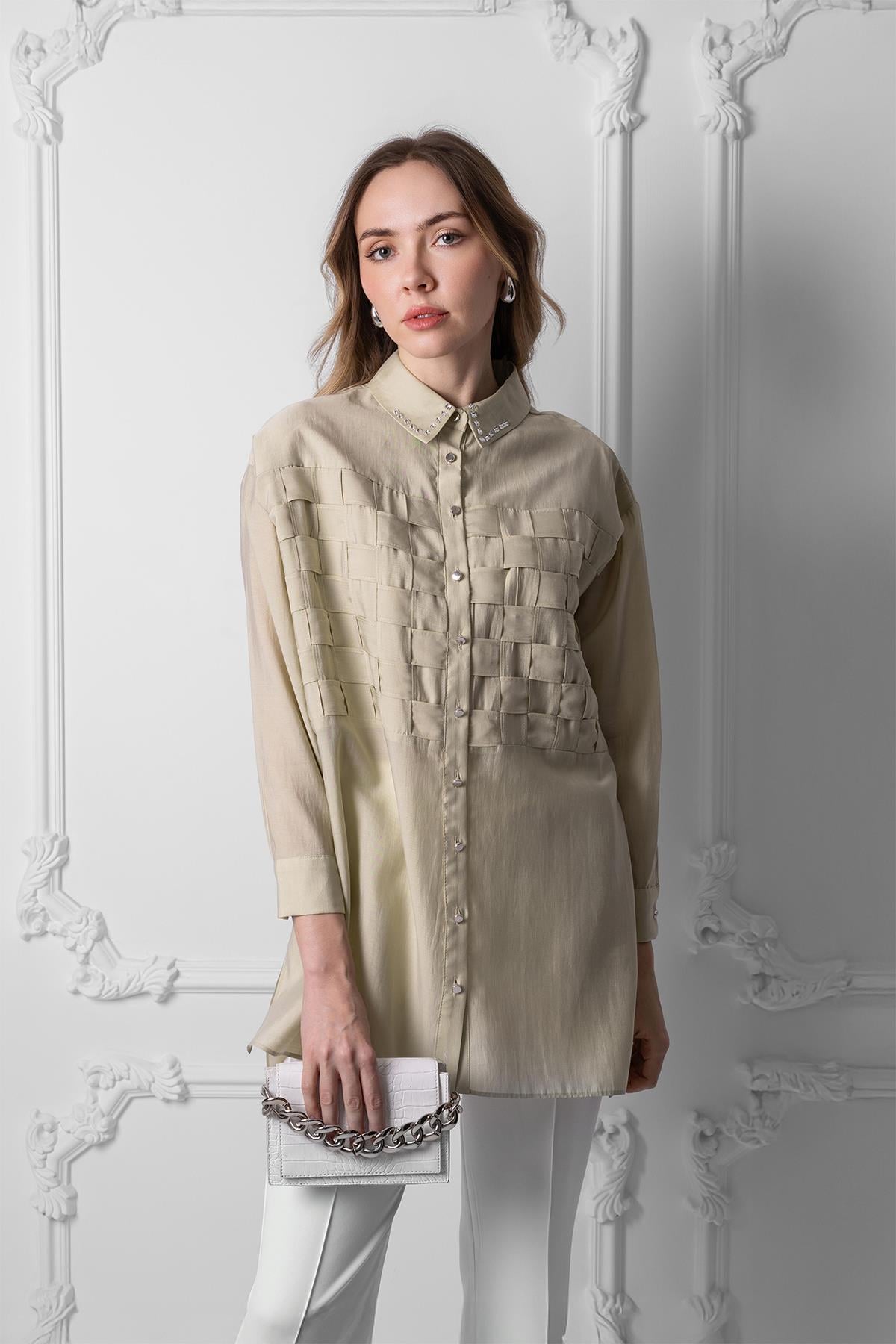 ŞERİT GEÇİŞLİ İPEK CUPRA GÖMLEK