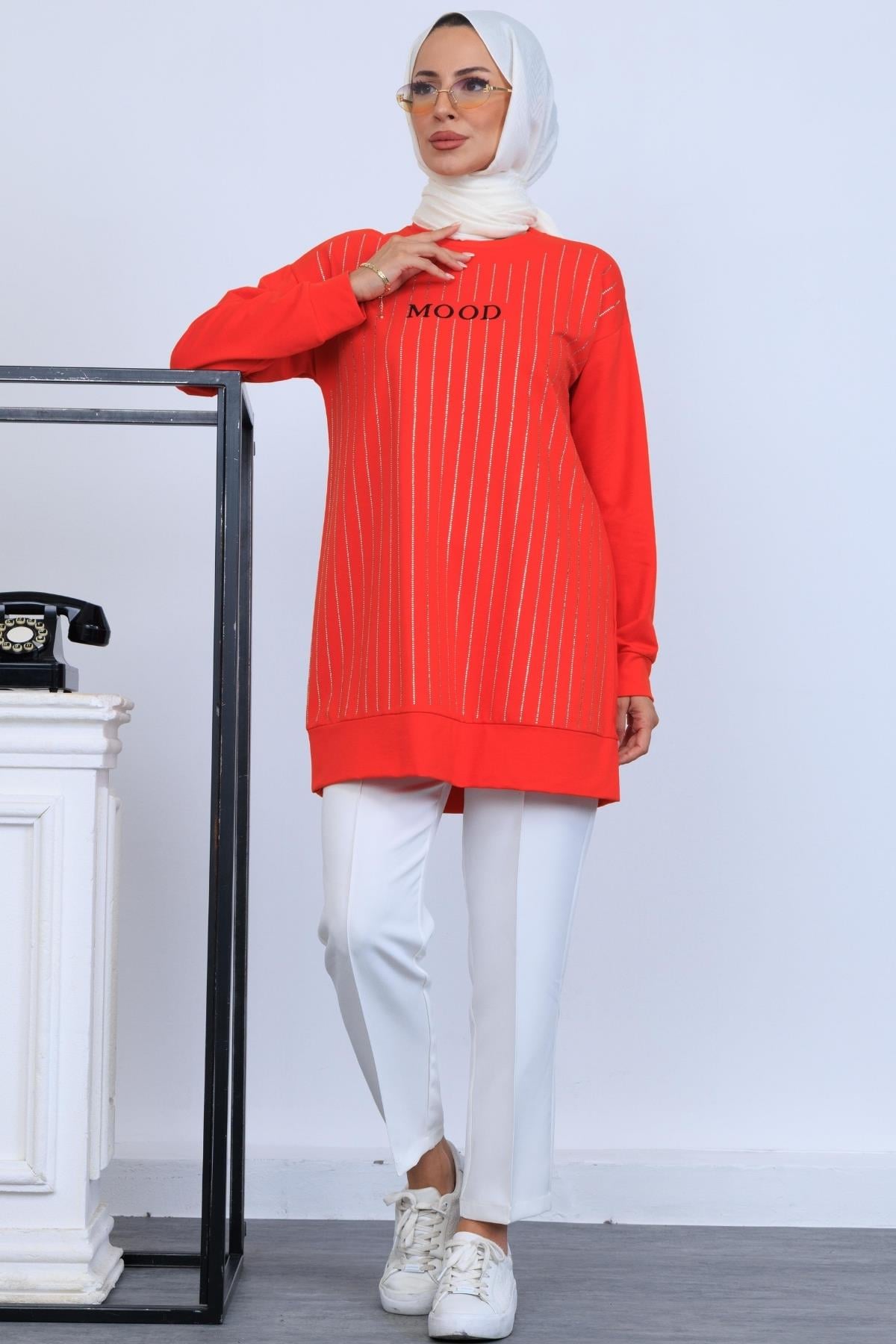 SIRA TAŞLI NAKIŞLI SWEATSHIRT