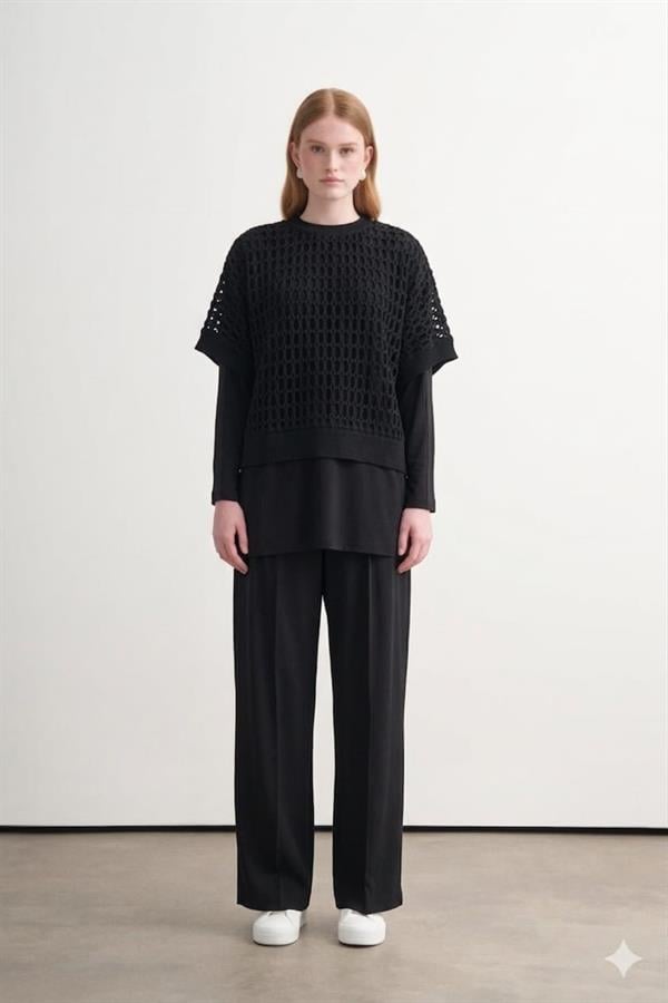 FİLE BLUZLU PAMUKLU ÜÇLÜ  TAKIM