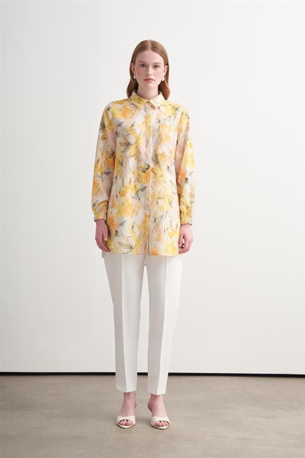 YAPRAK DESENLİ  KETEN GÖMLEK