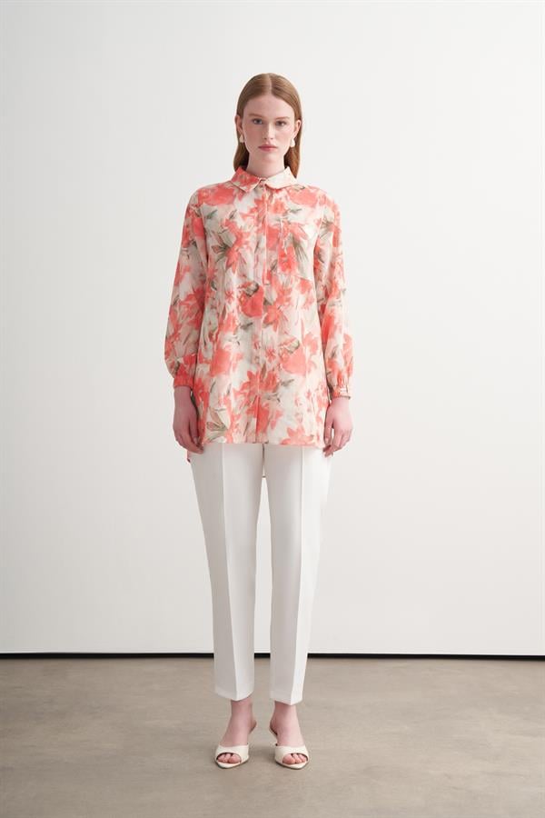 YAPRAK DESENLİ  KETEN GÖMLEK