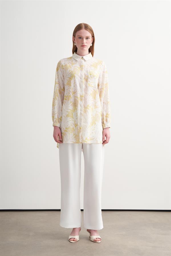 YAPRAK DESENLİ  KETEN GÖMLEK