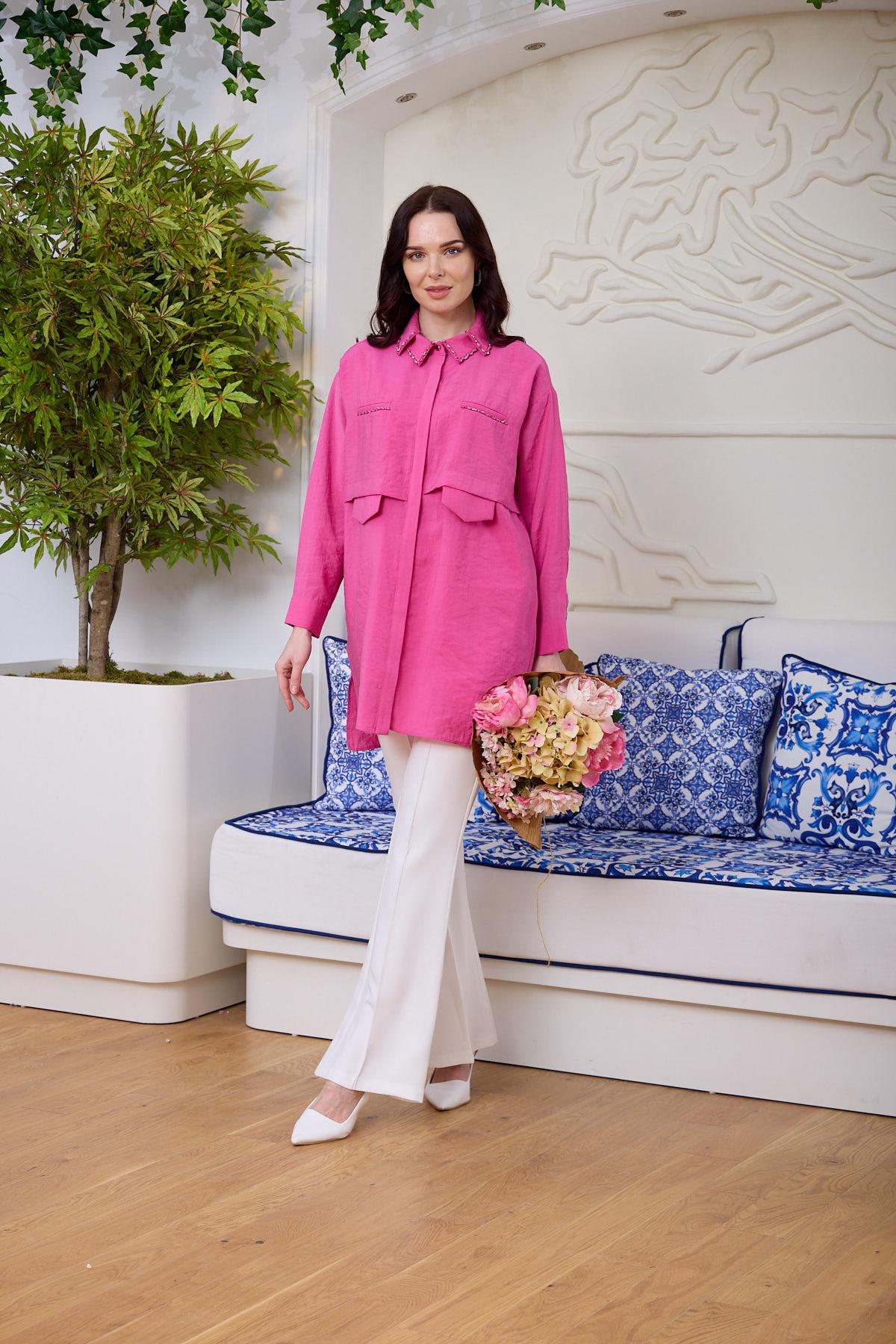 ÇİFT YAKALI TAŞLI GÖMLEK