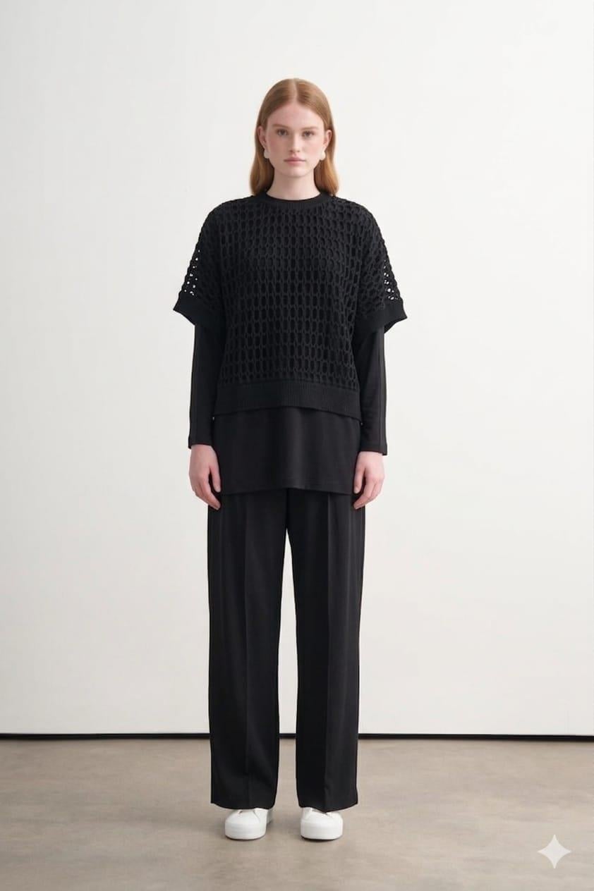 FİLE BLUZLU PAMUKLU ÜÇLÜ  TAKIM