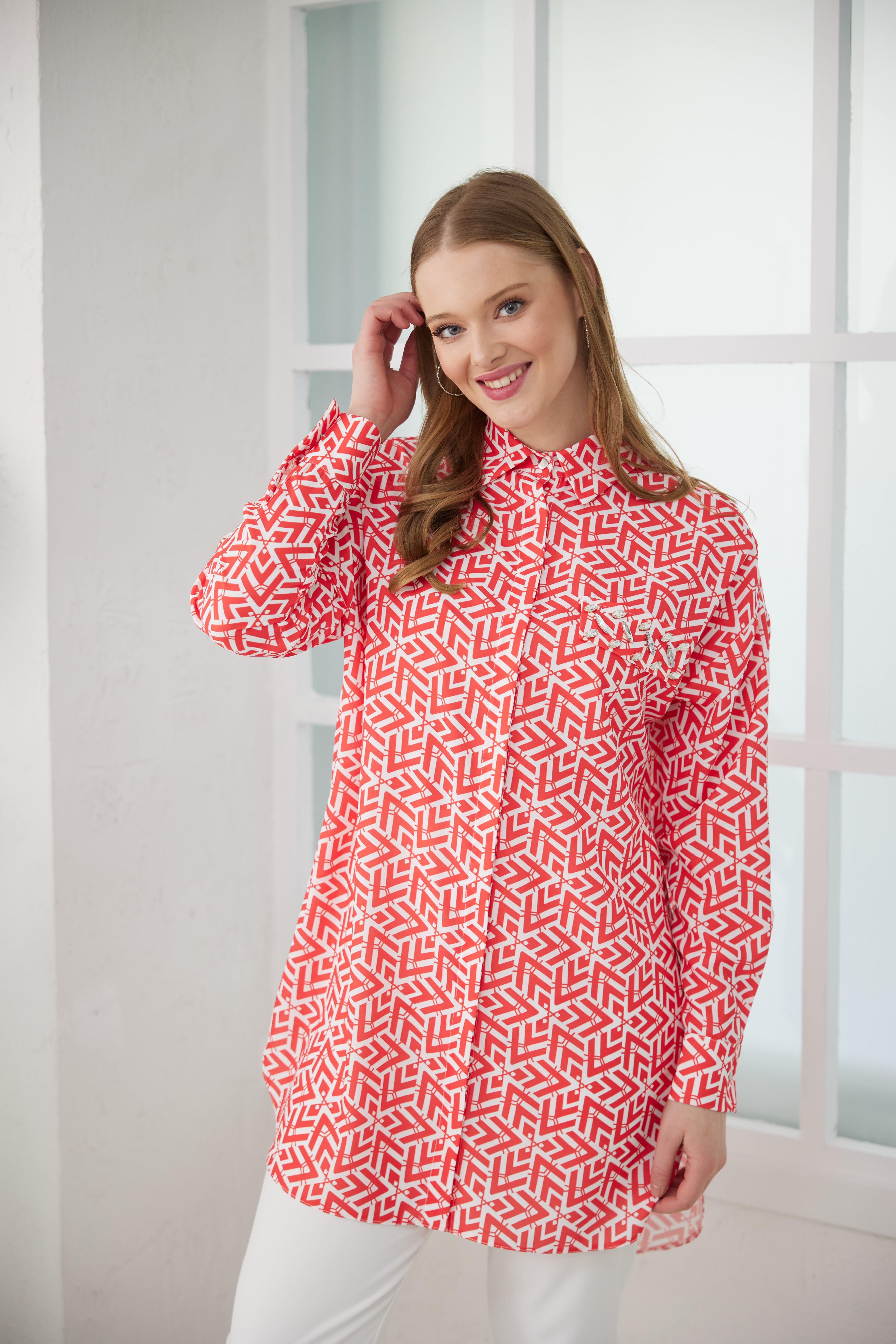 GEOMETRİK DESENLİ KREP GÖMLEK