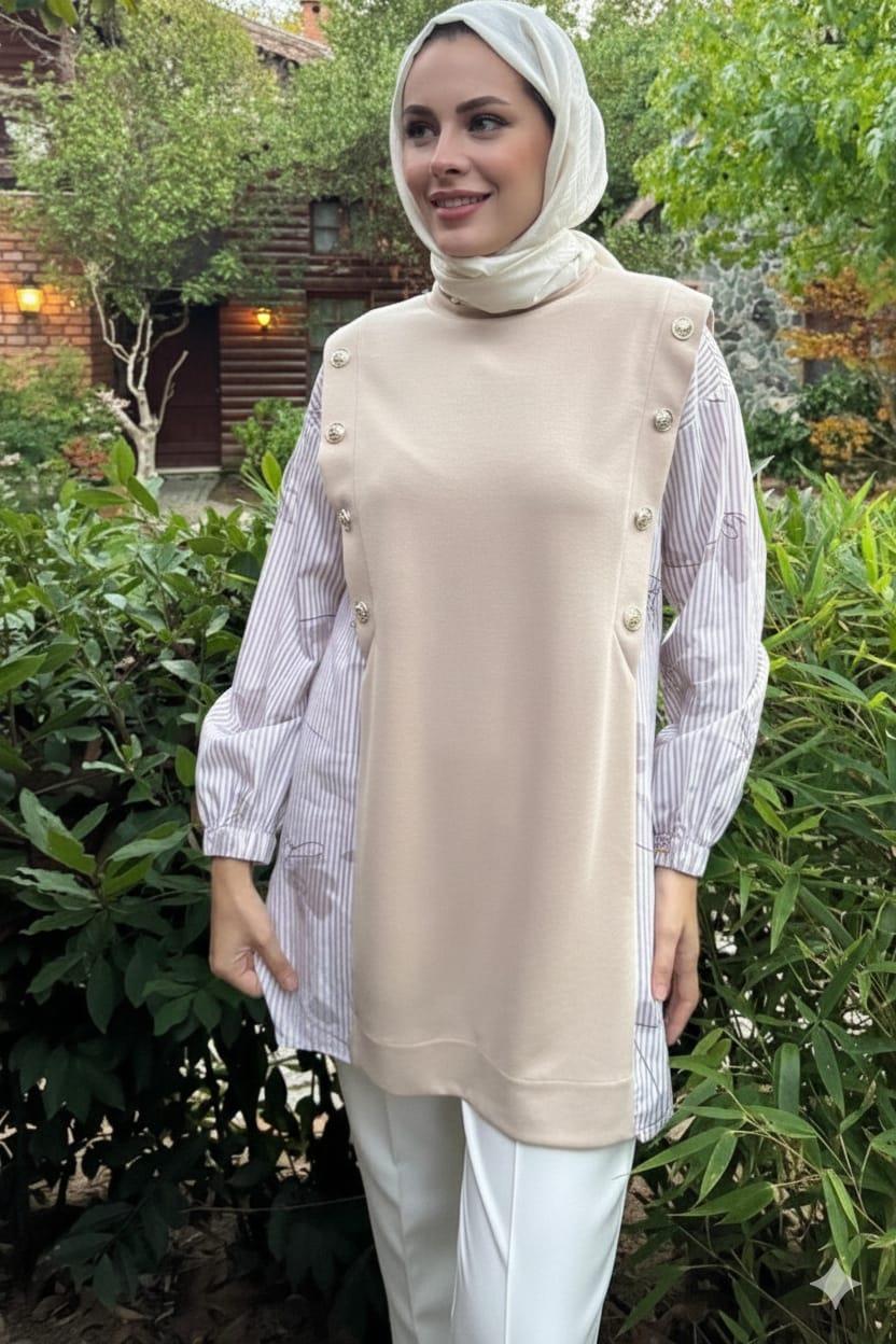 GÖMLEK DETAYLI DÜĞMELİ SWEAT