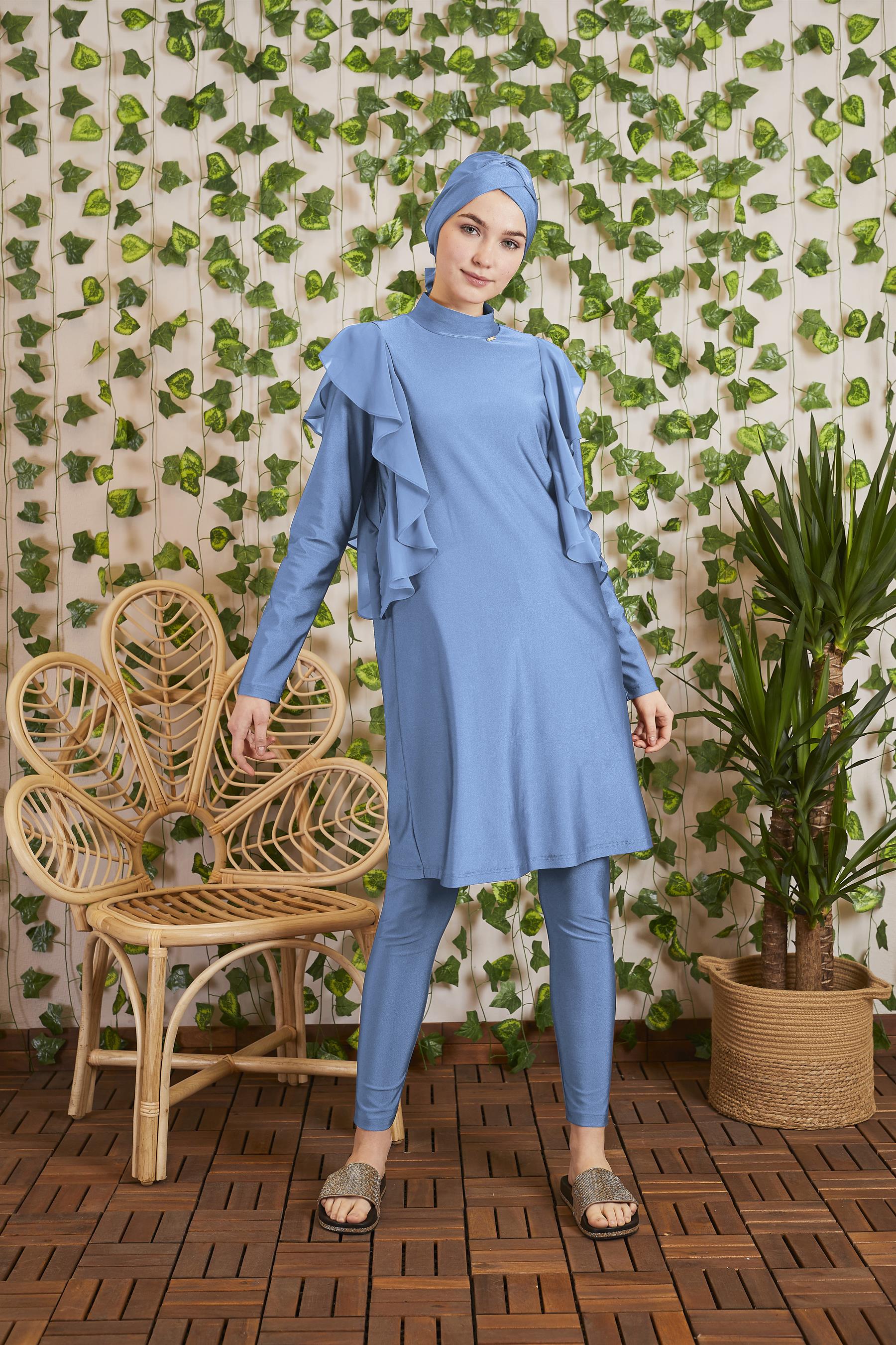 ŞİFON VOLANLI TESETTÜR MAYO