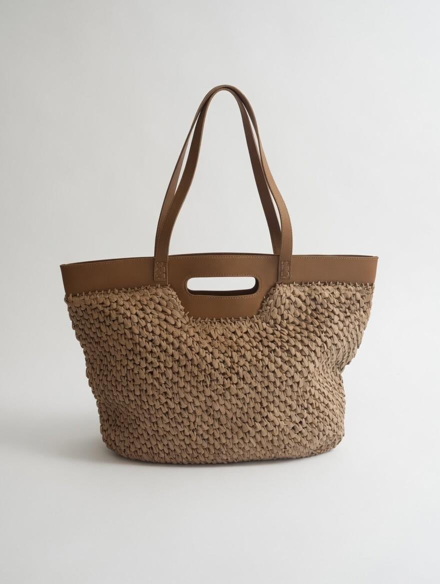 UZUN DERİ ASKILI HASIR ÇANTA