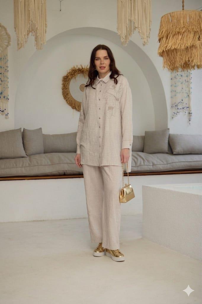 ZİNCİRLİ GÜMÜŞ SİMLİ KETEN TAKIM