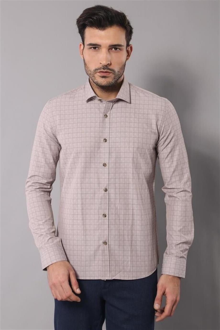 Armürlü Slimfit Bej Gömlek