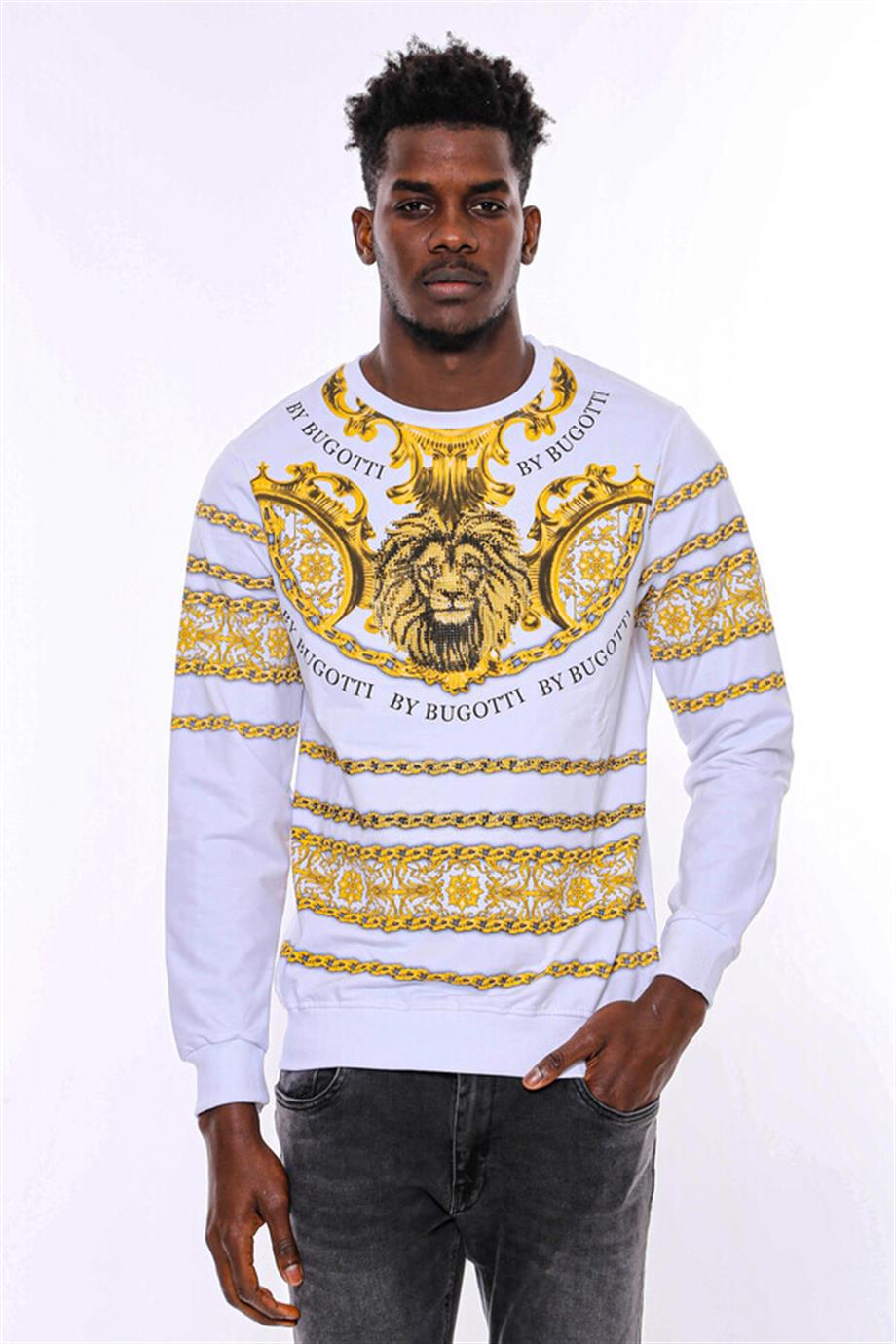Beyaz Baskılı Taşlı Sweatshirt