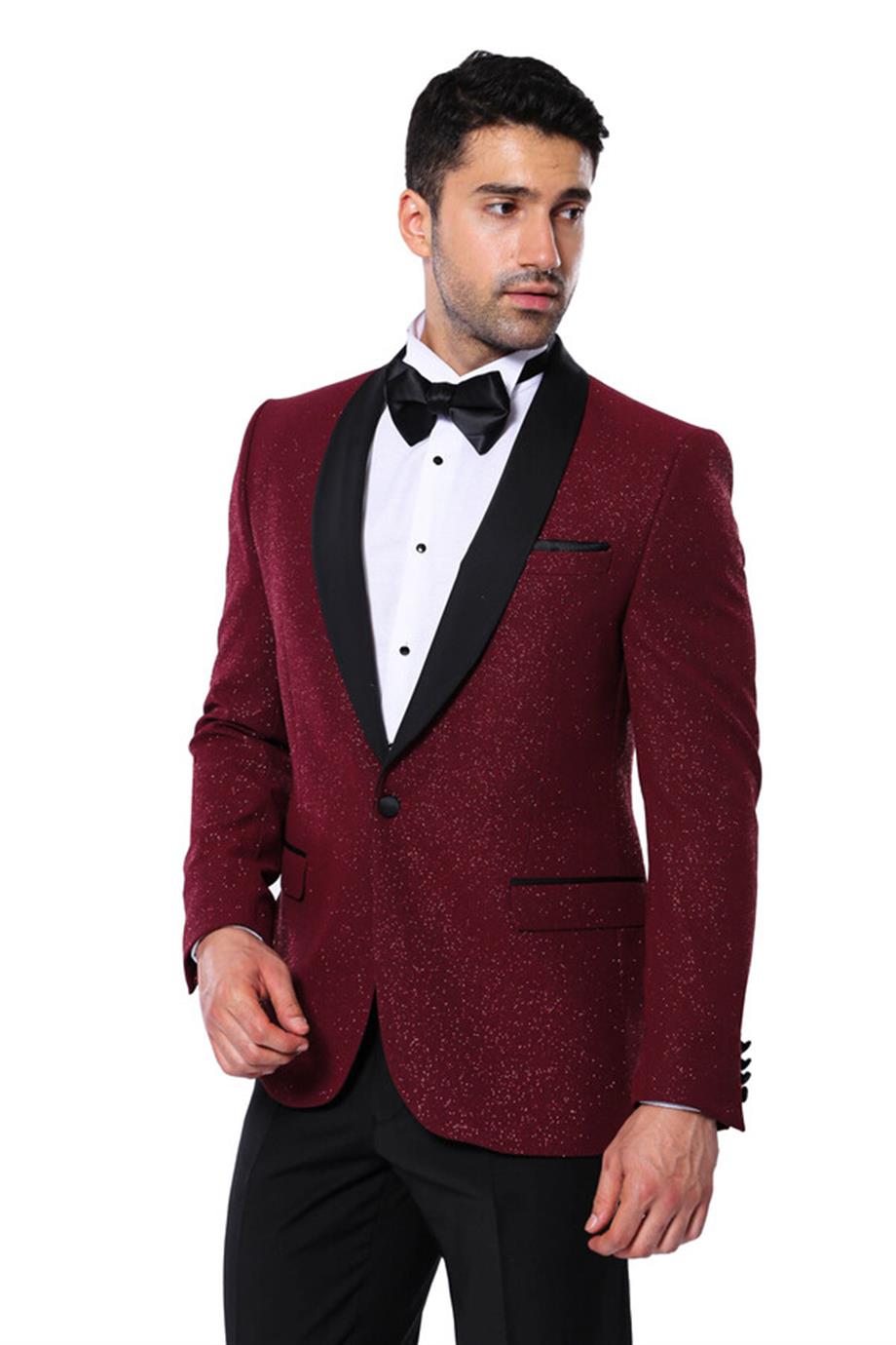 Bordo Şal Yaka Simli Smokin Ceket | Wessi