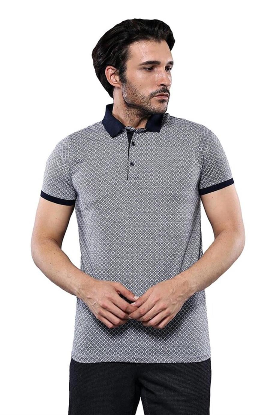 Desenli Gri Polo Yaka T-shirt | Wessi
