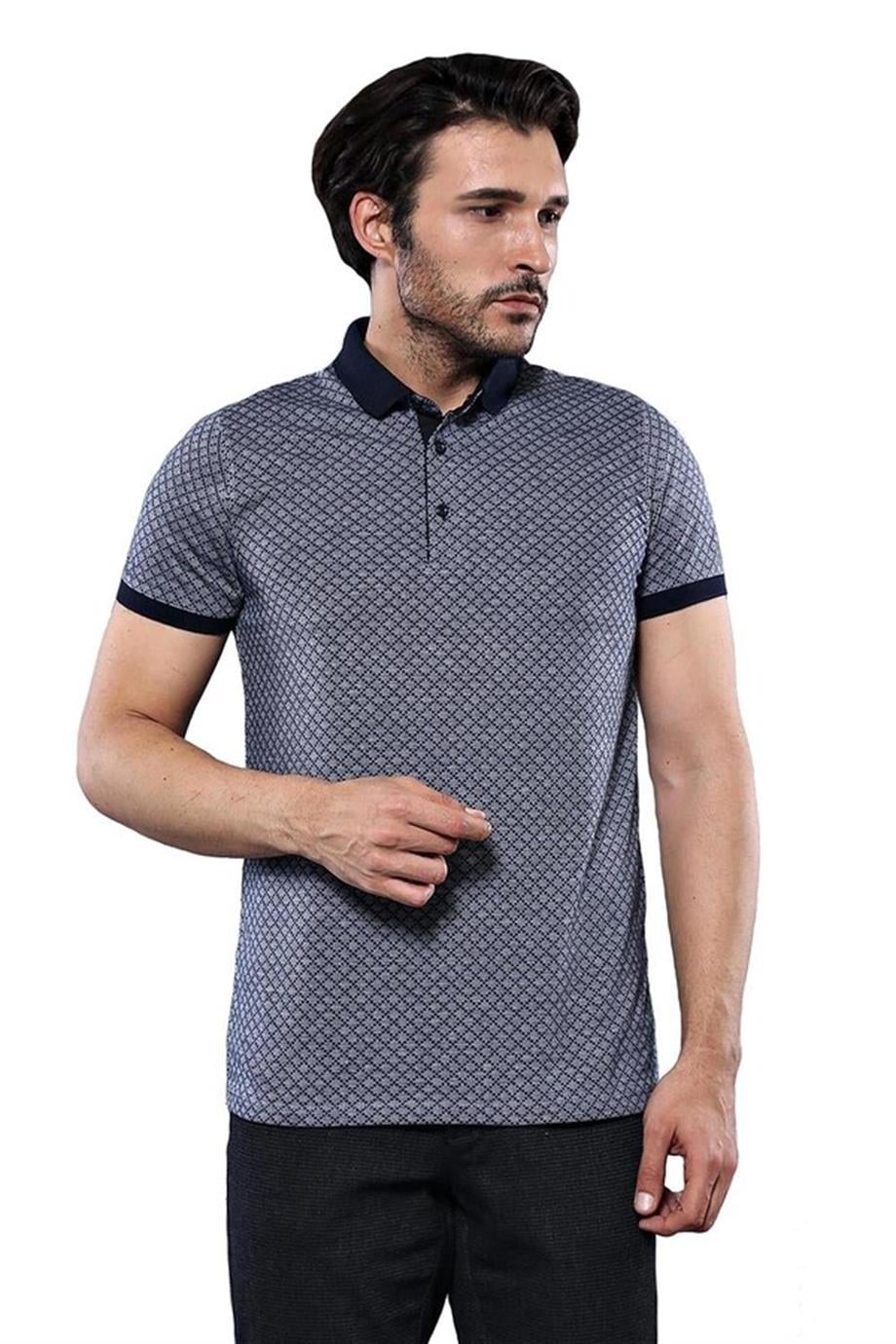 Desenli Polo Yaka Lacivert T-shirt | Wessi