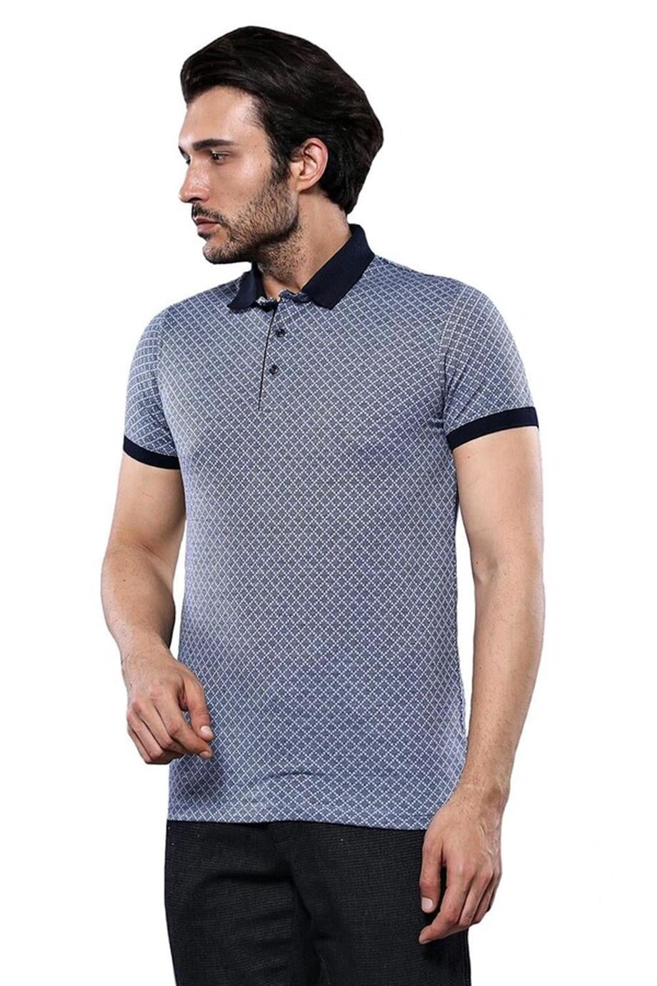 Desenli Polo Yaka Mavi T-shirt | Wessi