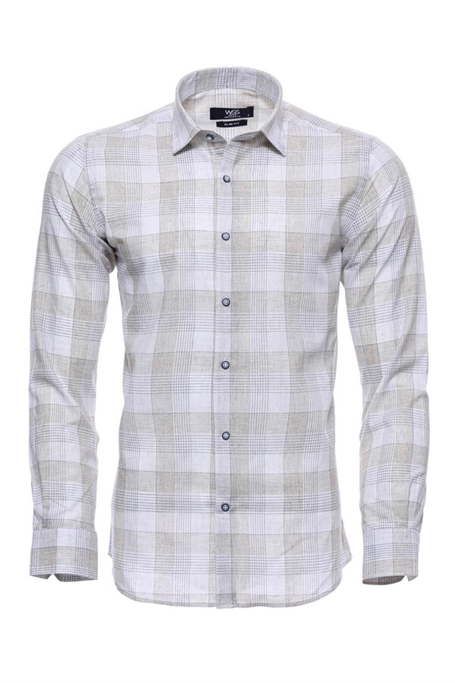 Desenli Slim Fit Açık Bej Gömlek | Wessi