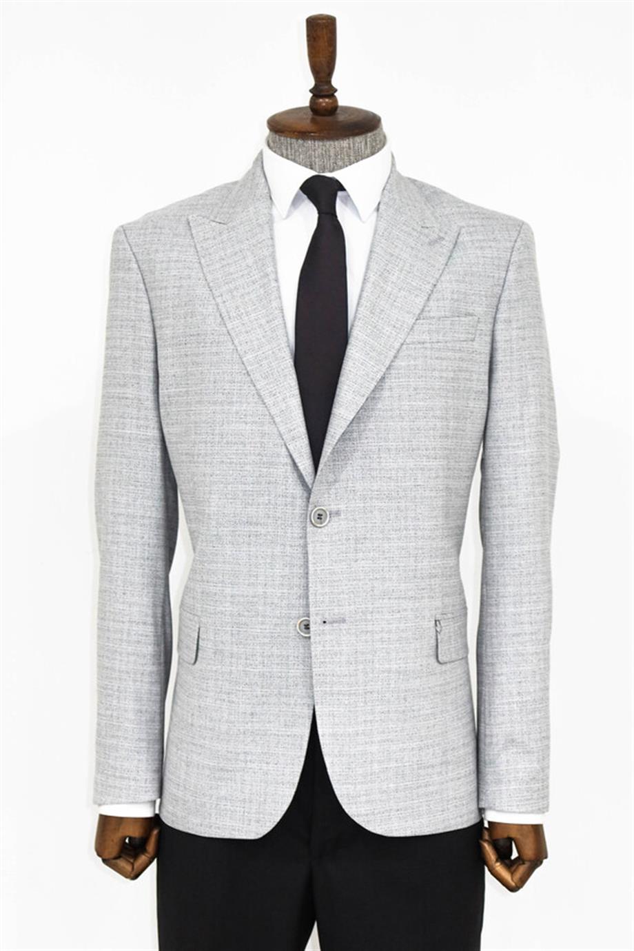 Desenli Slim Fit Gri Erkek Ceket