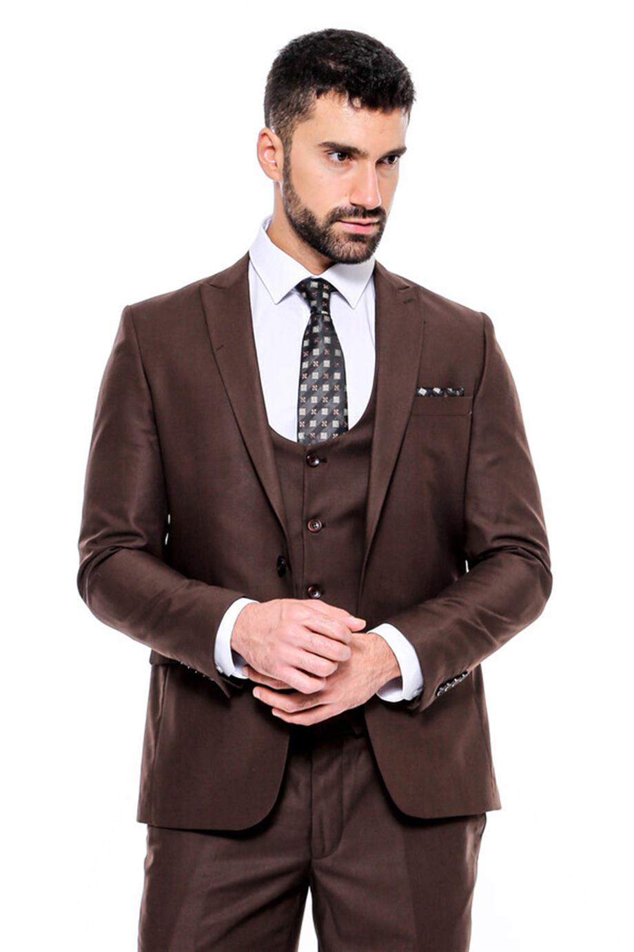 Desensiz Slim Fit Kahverengi Erkek Takım Elbise