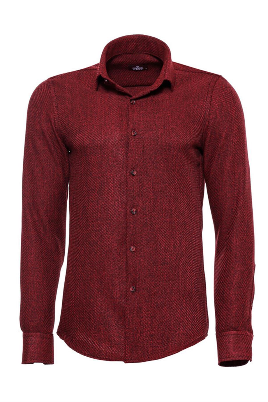 Desensiz Slimfit Bordo Erkek Oduncu Gömlek