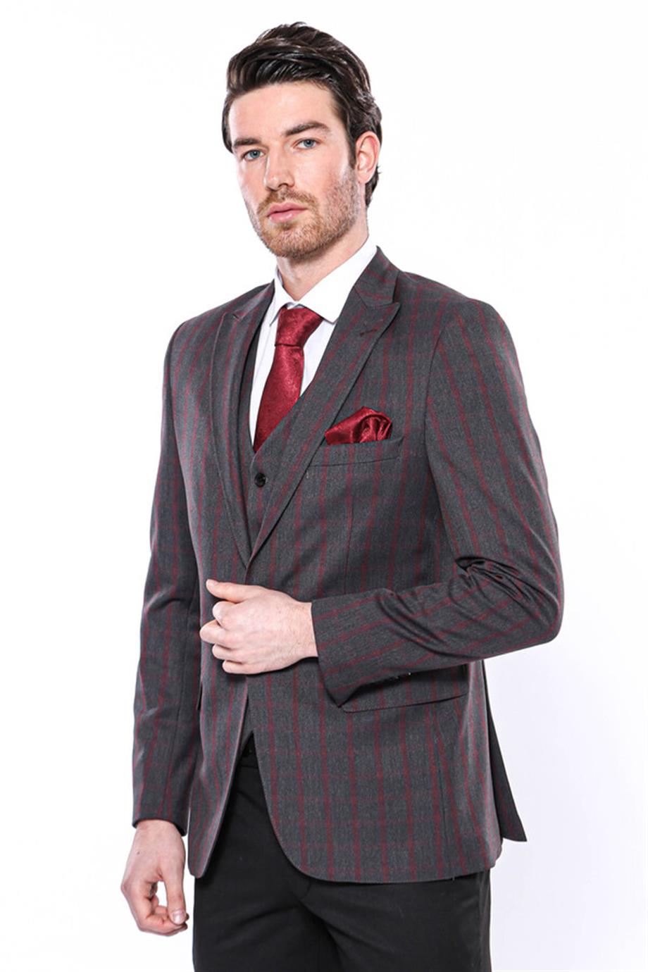 Ekose Füme Slim Fit Erkek Ceket