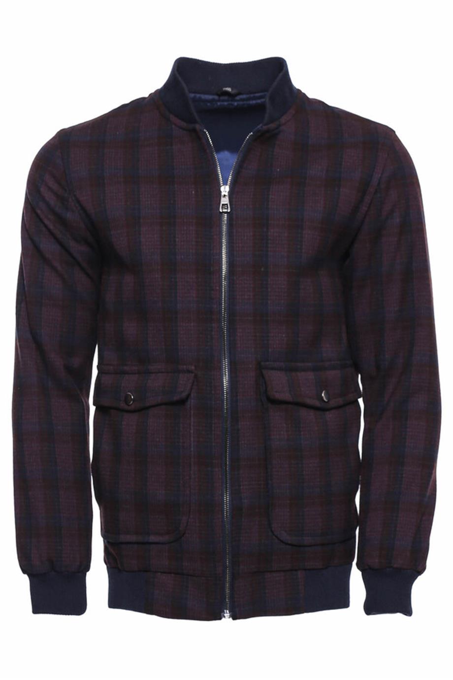 Ekoseli Bordo Bomber Ceket | Wessi