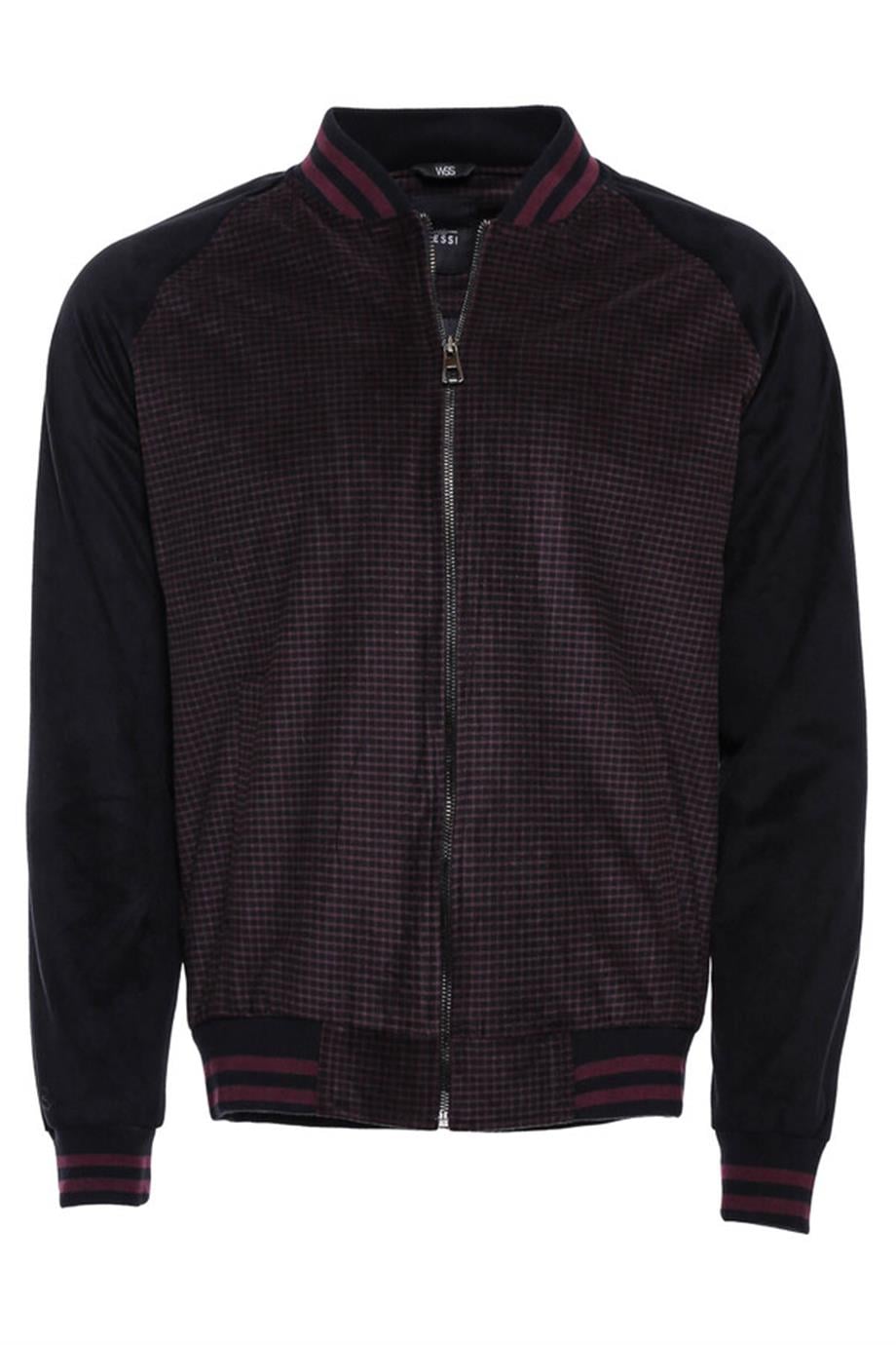 Fermuarlı Desenli Bordo Bomber Mont