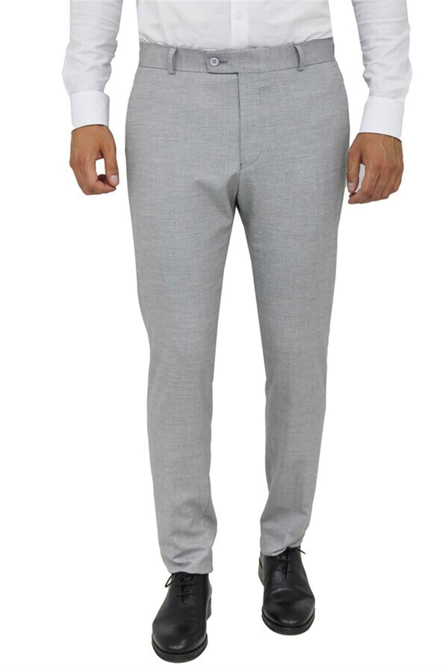 Gri Desenli Slim Fit Pantolon