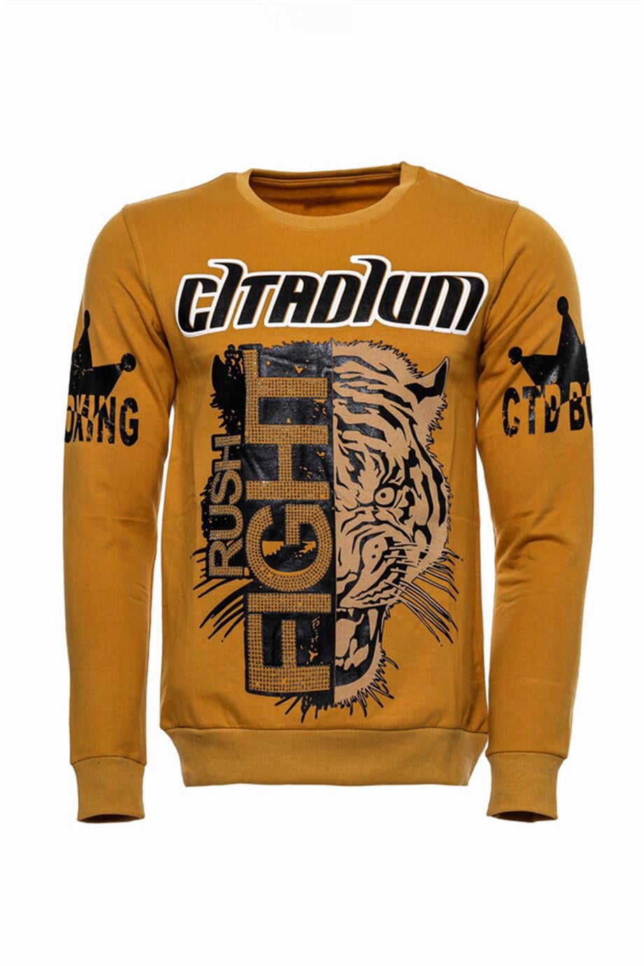Hardal Taşlı Baskılı Bsiklet Yaka Sweatshirt