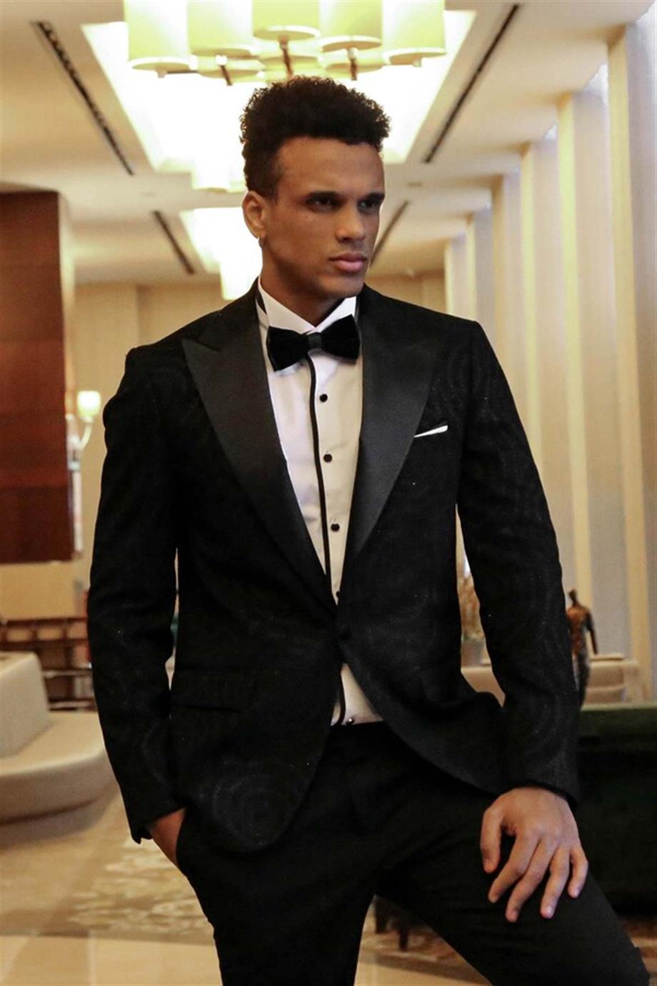 Hipnoz Desen Sivri Yaka Slim Fit Siyah Erkek Smokin Ceket