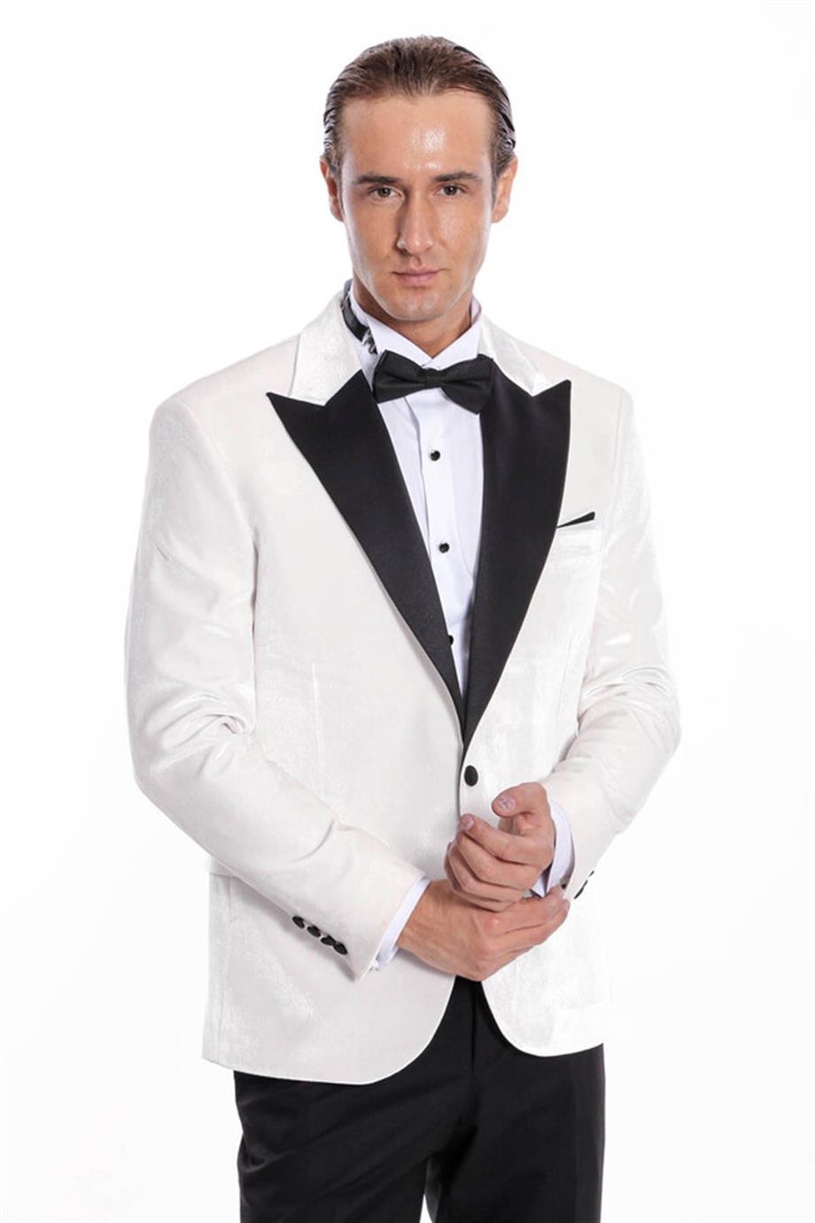 Kadife Slim Fit Beyaz Erkek Smokin Ceketi