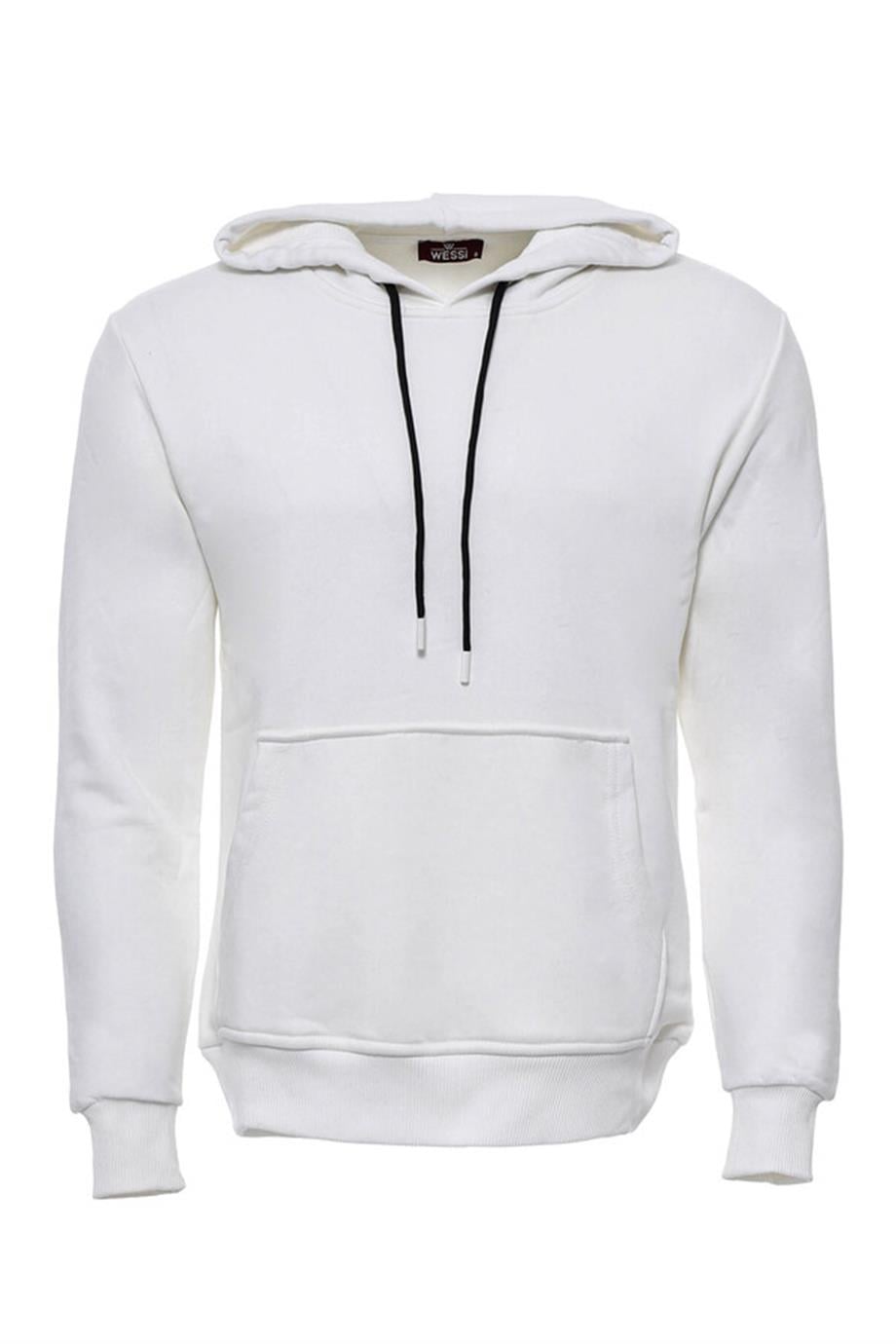 Kapşonlu Cepli Düz Krem Erkek Sweat