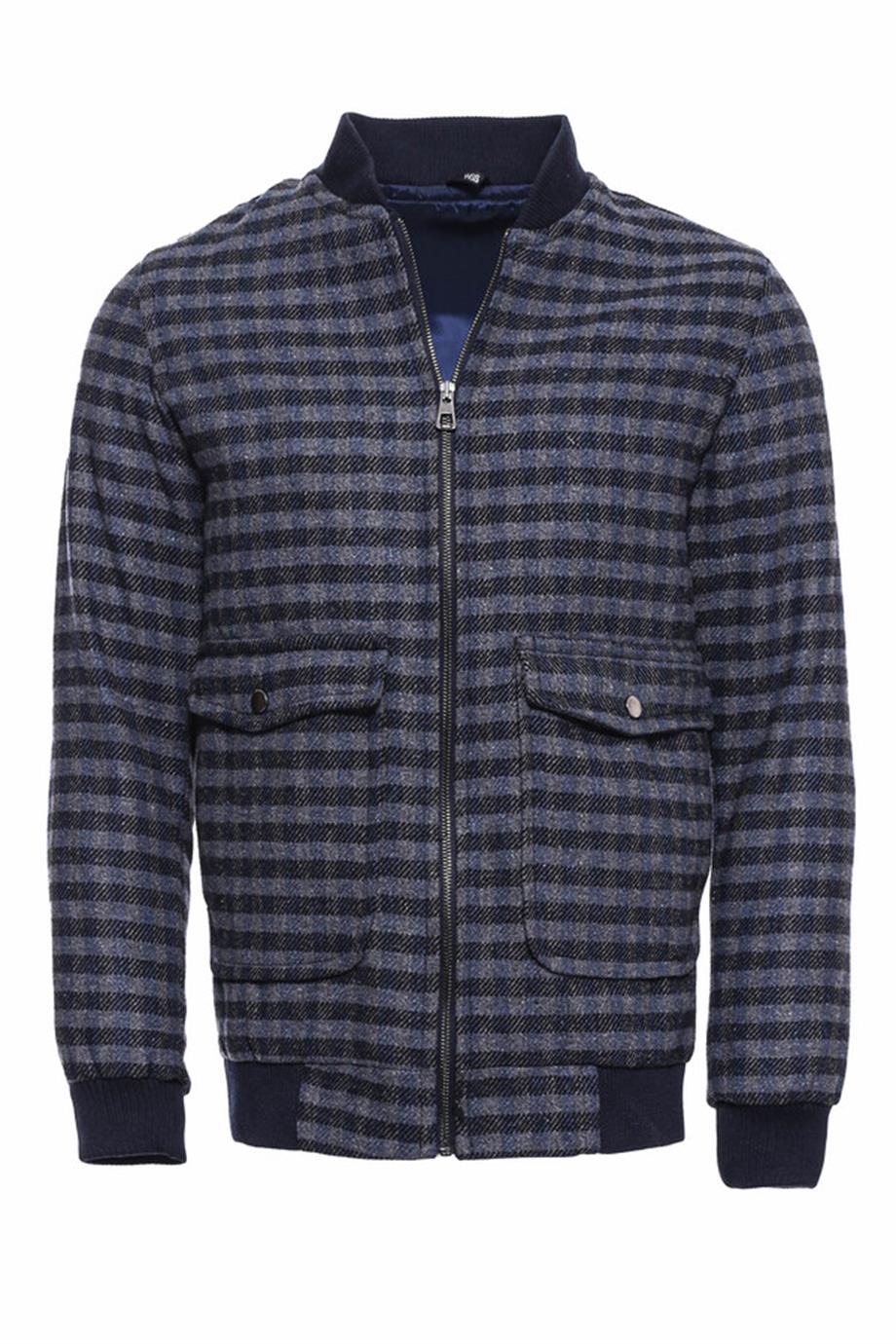 Kareli Siyah Bomber Ceket | Wessi