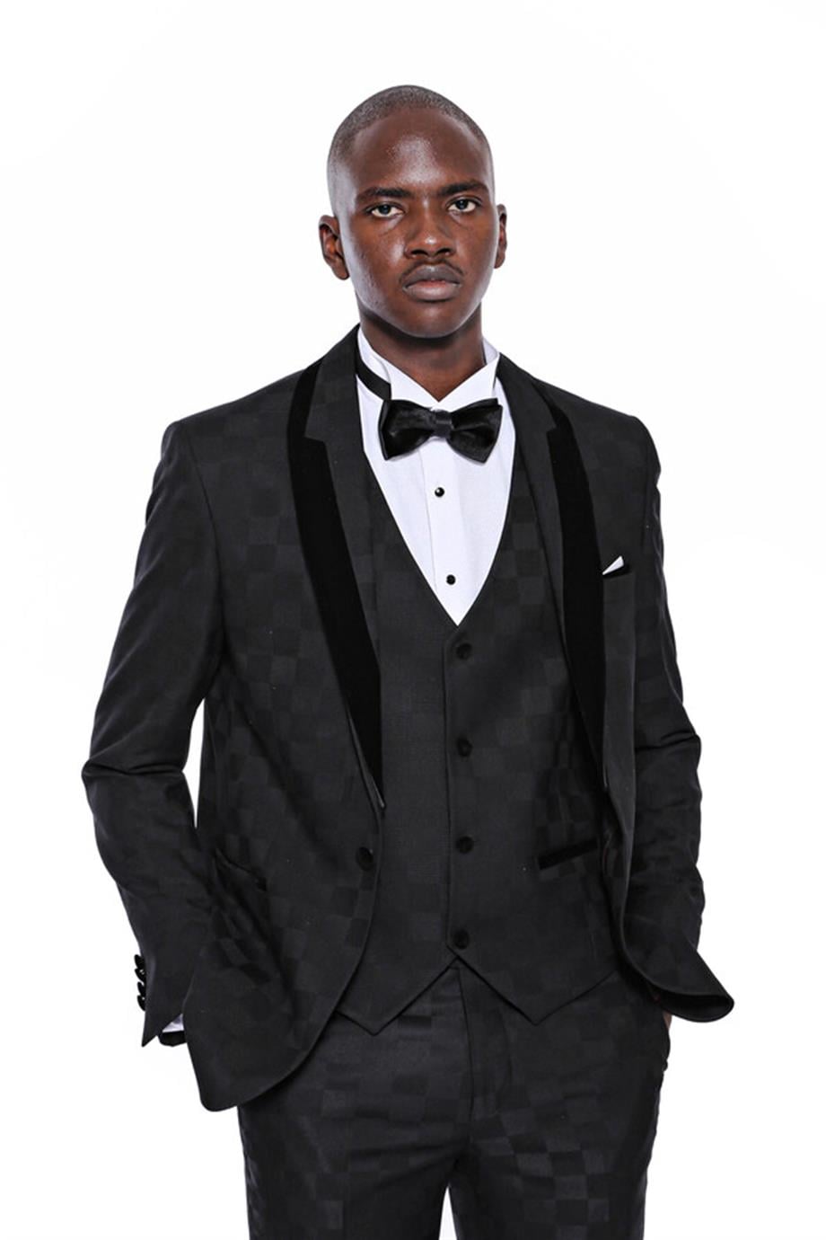 Kareli Slim Fit Siyah Erkek Damatlık