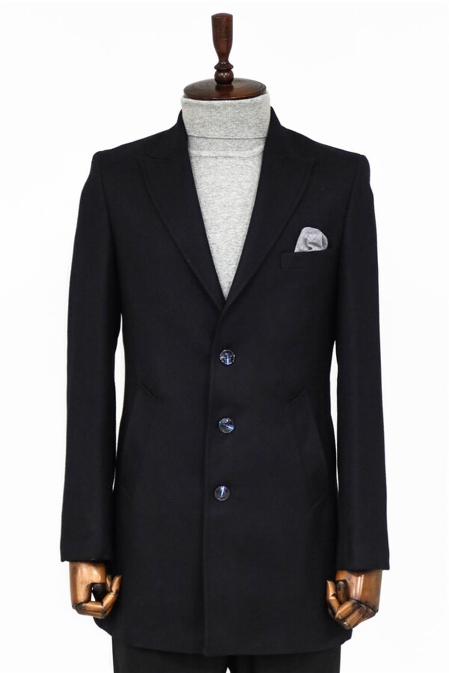 Kaşe Slim Fit Geniş Yaka Gri Erkek Kaban