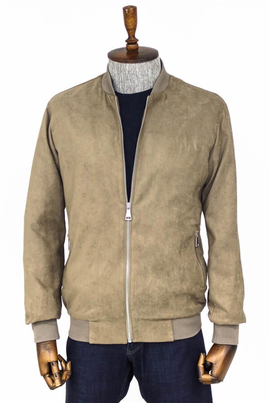 Krem Fermuarlı Bomber