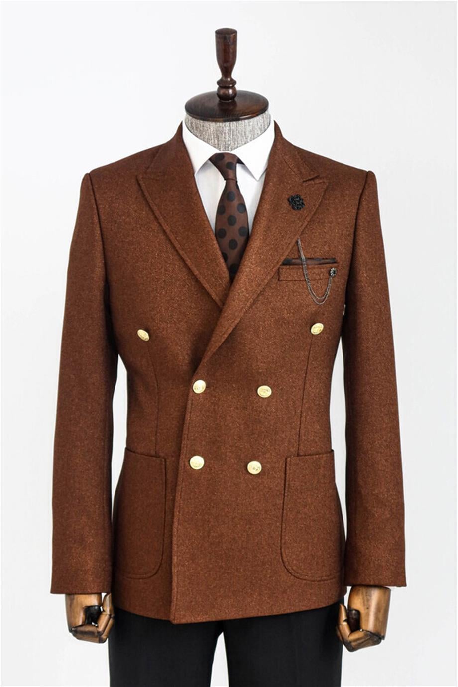 Kruvaze Slim Fit Kahverengi Erkek Ceket