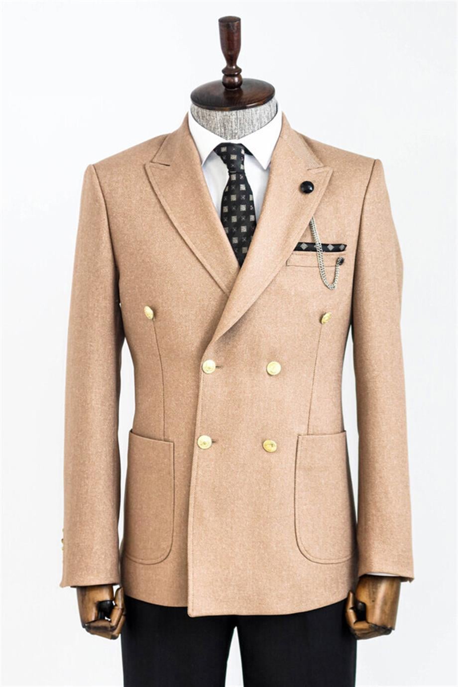 Kruvaze Slim Fit Krem Erkek Ceket