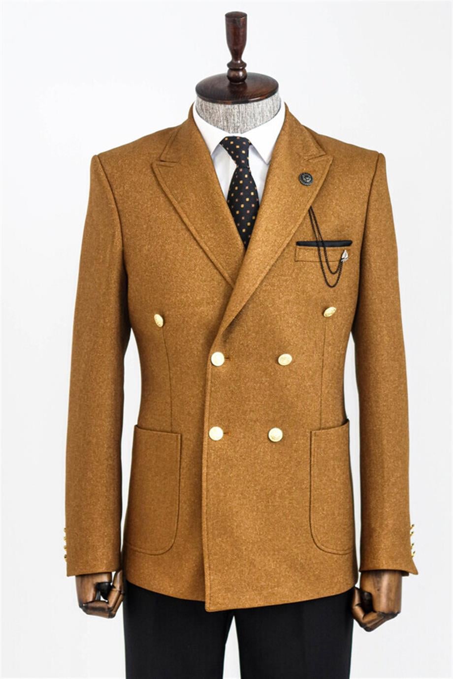 Kruvaze Slim Fit Taba Erkek Ceket