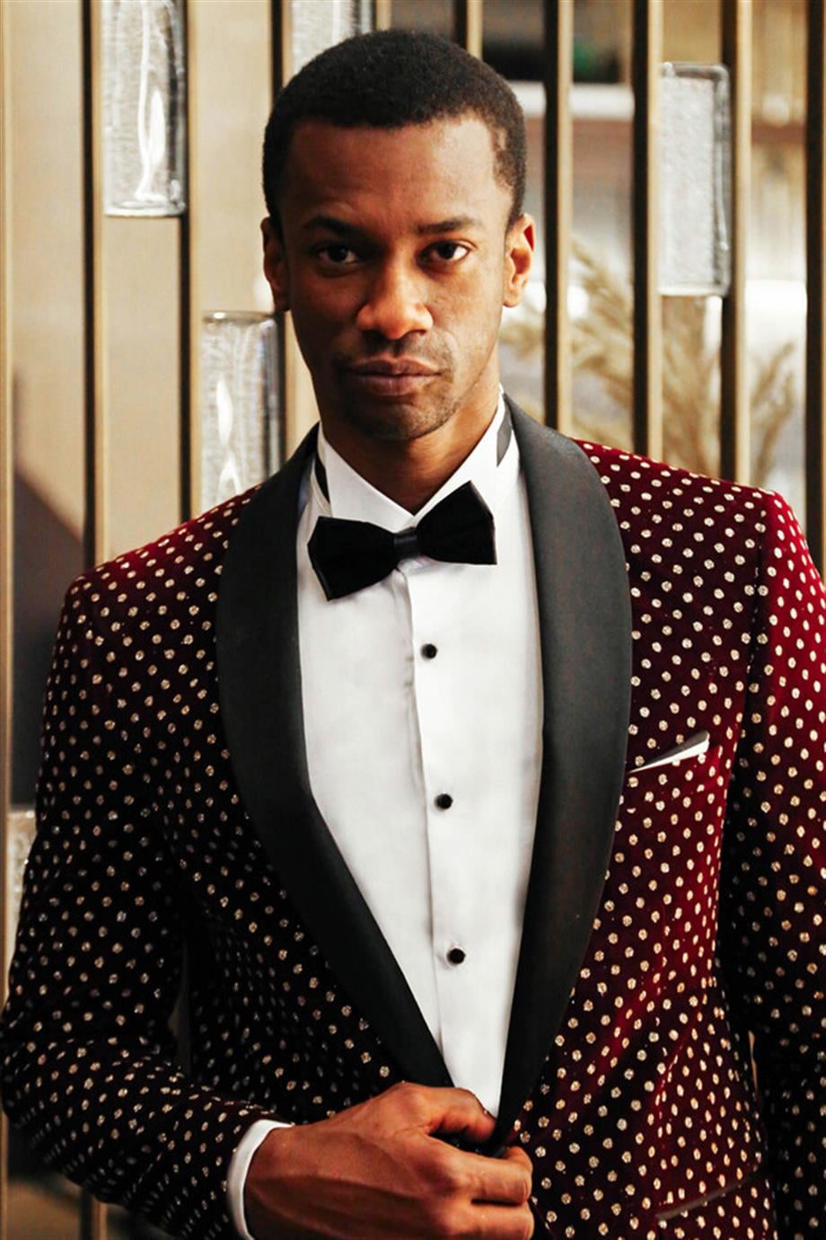 Nokta Desenli Slim Fit Bordo Erkek Smokin Ceket