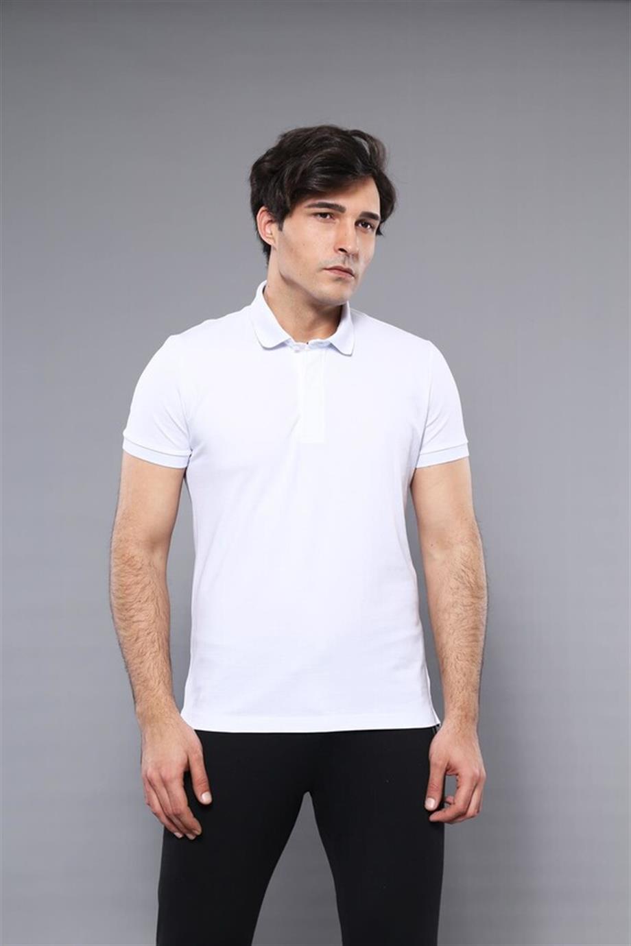 Polo Yaka Düz Beyaz T-shirt | Wessi