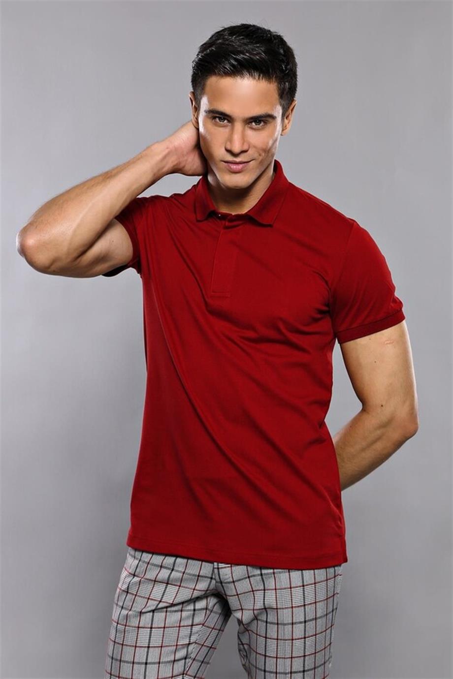 Polo Yaka Düz Bordo T-shirt | Wessi