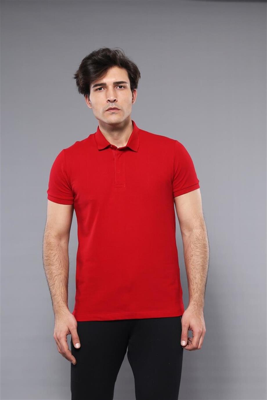 Polo Yaka Düz Kırmızı T-shirt | Wessi
