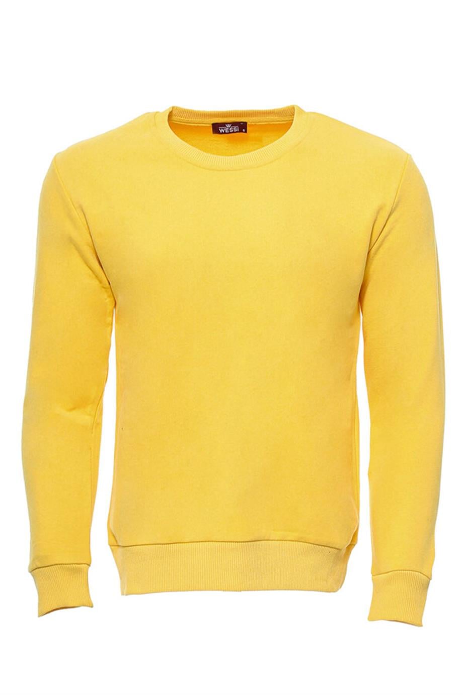 Sarı Desensiz Bisiklet Yaka Sweatshirt