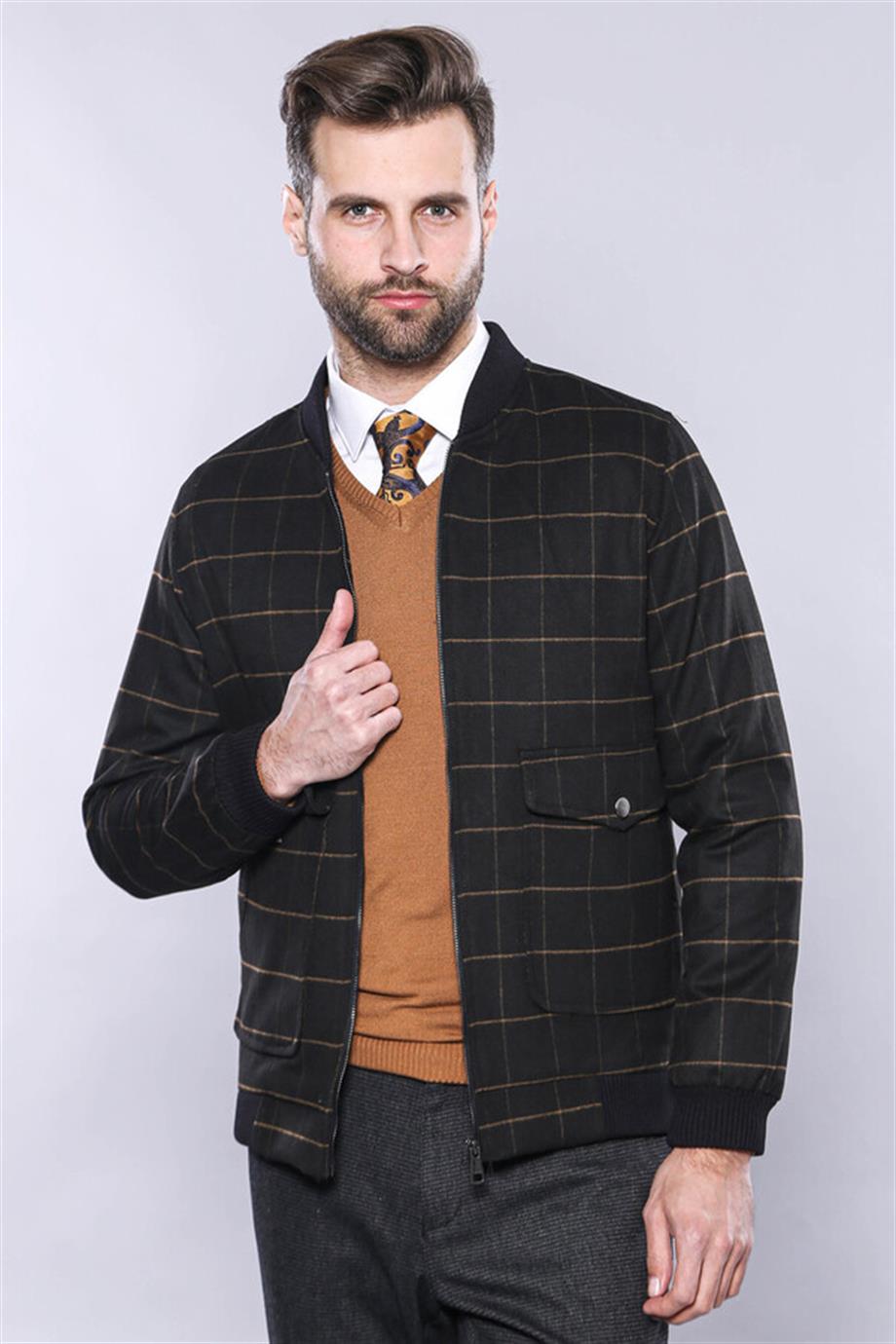 Siyah Ekose Bomber Ceket | Wessi