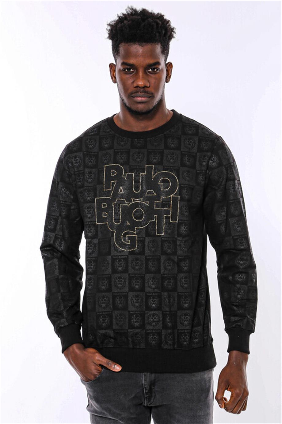 Siyah Taşlı Baskılı Sweatshirt