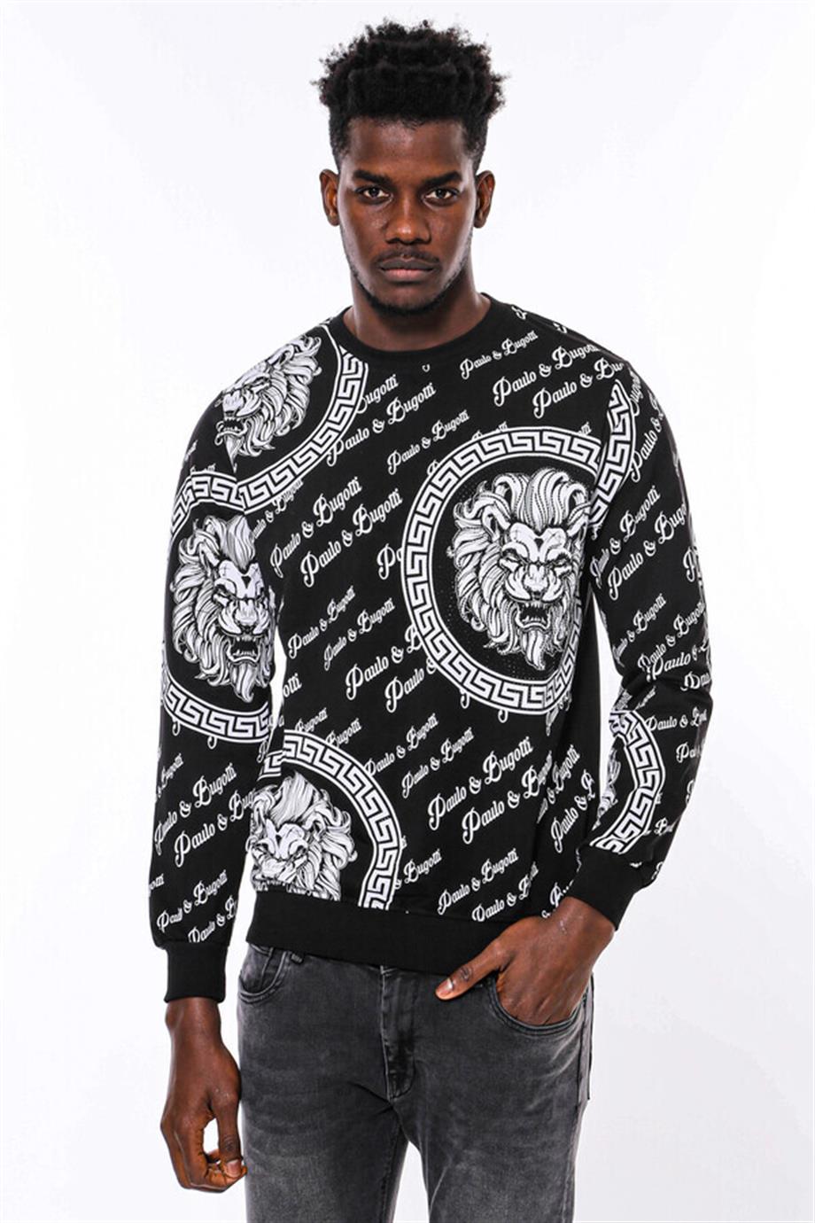 Siyah Taşlı Baskılı Ve Desenli Sweatshirt