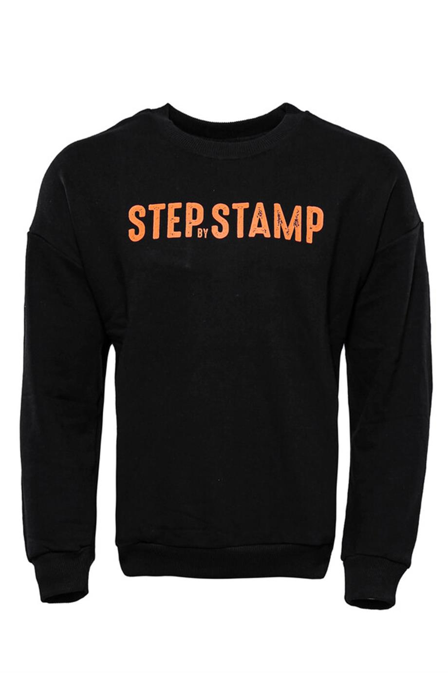 Yazı Baskılı Bisiklet Yaka Siyah Sweatshirt