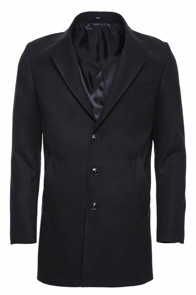 Geniş Yaka Diz Üstü Siyah Palto